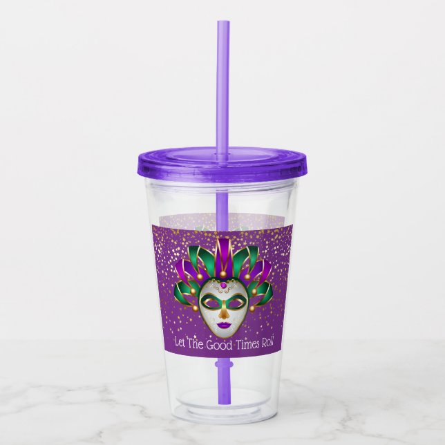 Mardi Gras Mask Acrylic Tumbler & Straw (Front)
