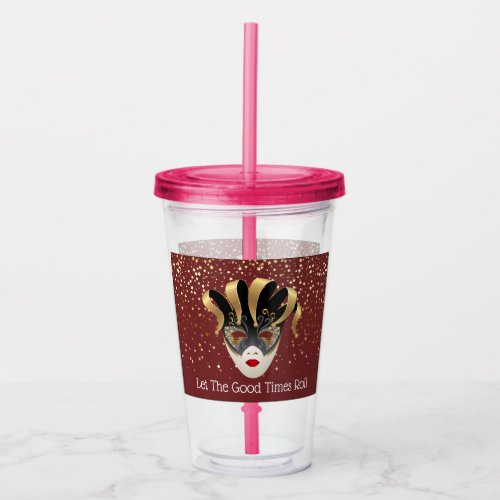 Mardi Gras Mask Acrylic Tumbler  Straw