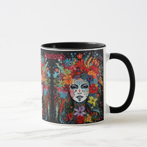 Mardi Gras Mask Add Name Flower Headdress Mug