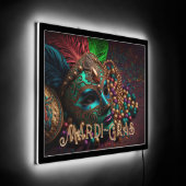 Mardi Gras Mask and Beads 2 LED Sign (Angle)
