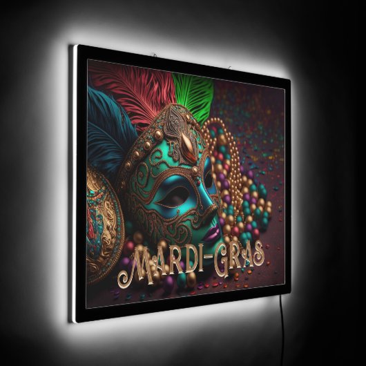 Mardi Gras Mask and Beads 2 LED Sign (Angle)