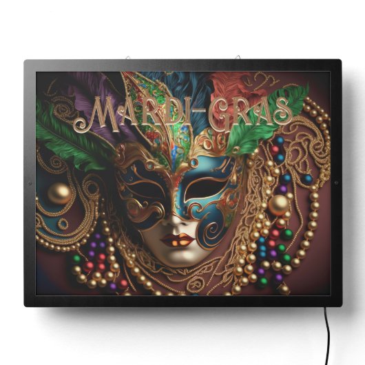 Mardi Gras Mask and Beads 3 LED Sign (Lights Off)