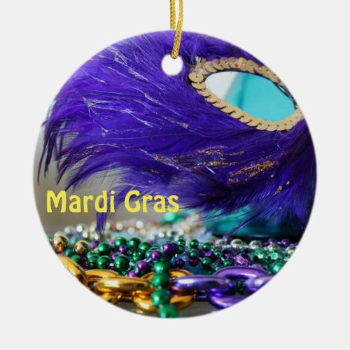 Mardi Gras Mask and Beads Ceramic Ornament