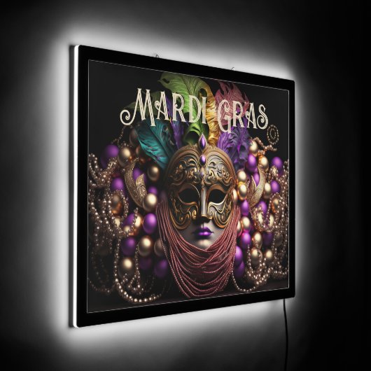 Mardi Gras Mask and Beads  LED Sign (Angle)