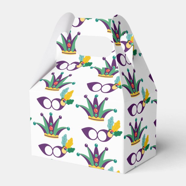 Mardi Gras Mask and Crown Festival Pattern Favor Boxes (Front Side)