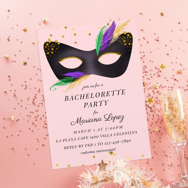 Mardi Gras Mask Bachelorette Party Invitation (Creator Uploaded)
