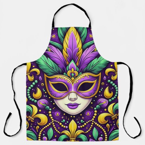 Mardi Gras maskbeadsfleur de lis Apron