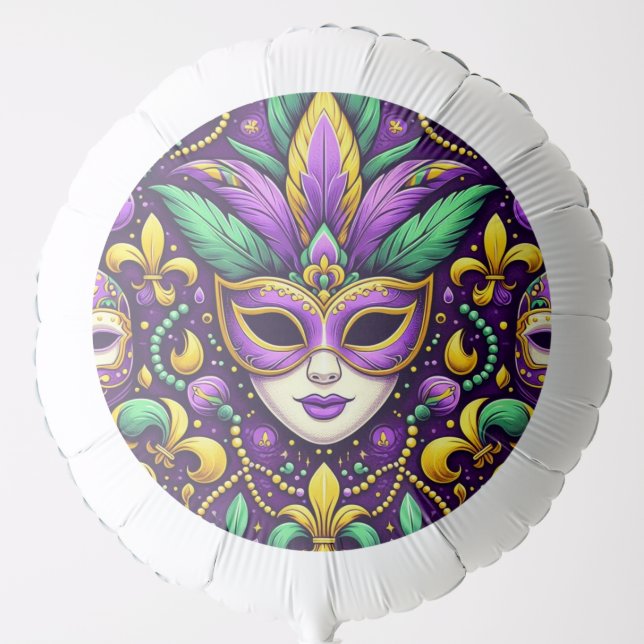 Mardi Gras mask/beads/fleur de lis Balloon (Front)