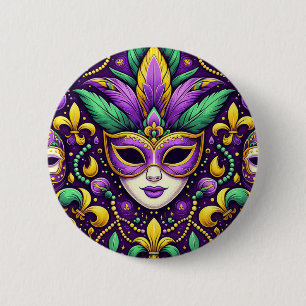 Mardi Gras mask/beads/fleur de lis Button