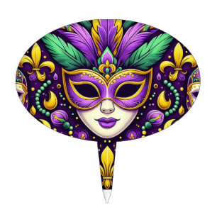 Mardi Gras mask/beads/fleur de lis Cake Topper