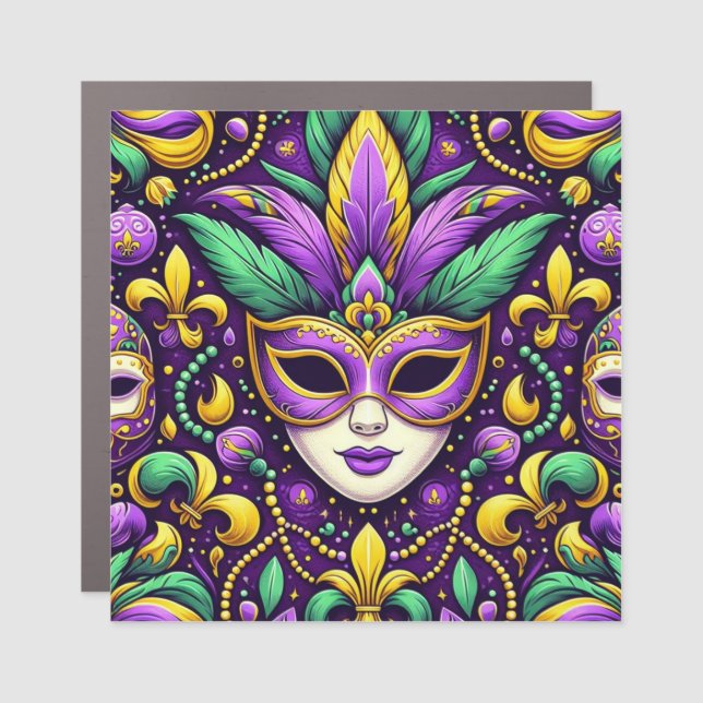 Mardi Gras mask/beads/fleur de lis Car Magnet (Front)