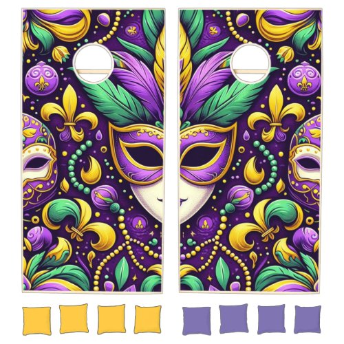 Mardi Gras maskbeadsfleur de lis Cornhole Set