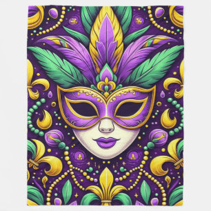 Mardi Gras mask/beads/fleur de lis Fleece Blanket