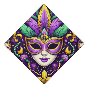 Mardi Gras mask/beads/fleur de lis Graduation Cap Topper