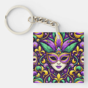 Mardi Gras mask/beads/fleur de lis Keychain