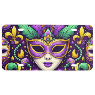 Mardi Gras mask/beads/fleur de lis License Plate