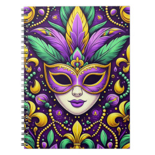 Mardi Gras mask/beads/fleur de lis Notebook