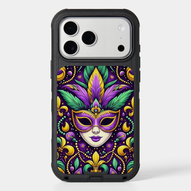 Mardi Gras mask/beads/fleur de lis Otterbox iPhone Case (Back)