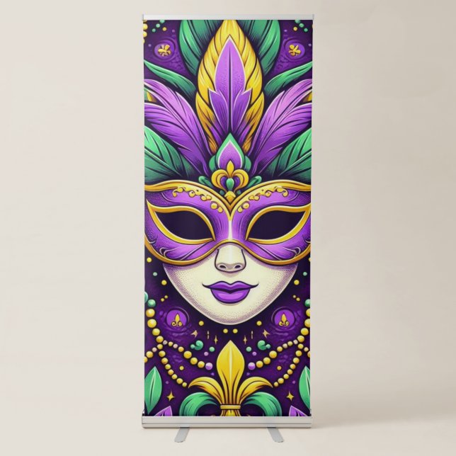 Mardi Gras mask/beads/fleur de lis Retractable Banner (Front)