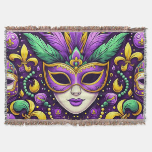 Mardi Gras mask/beads/fleur de lis Throw Blanket