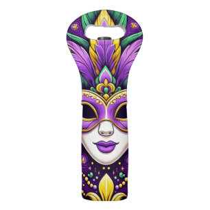 Mardi Gras mask/beads/fleur de lis Wine Bag