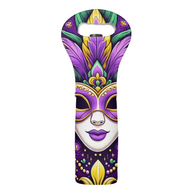 Mardi Gras mask/beads/fleur de lis Wine Bag (Front)