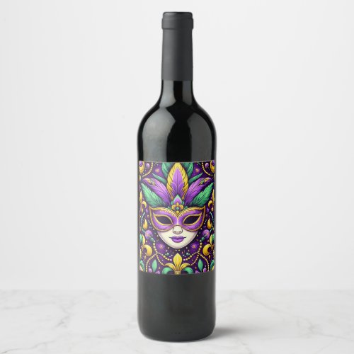 Mardi Gras maskbeadsfleur de lis Wine Label