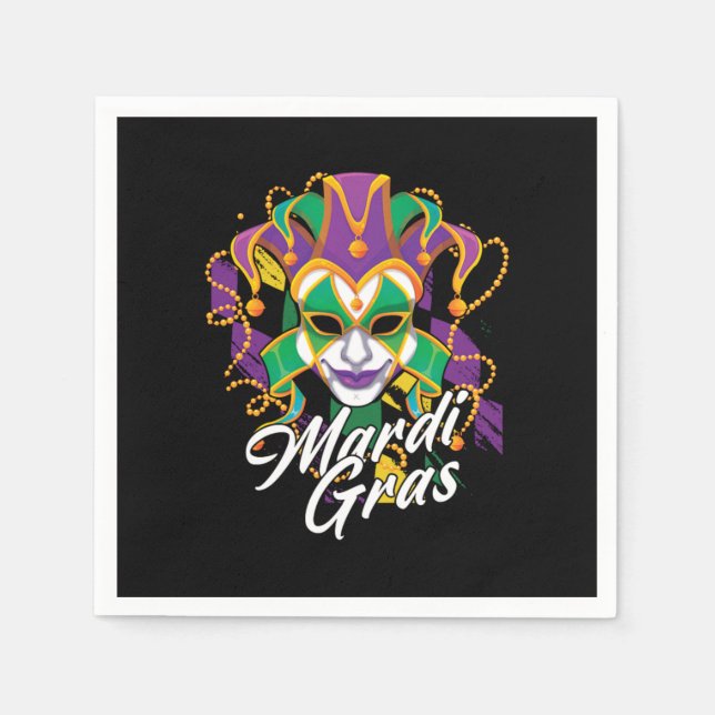 Mardi Gras Mask Beads Street Party Carnival Gift Napkins (Front)