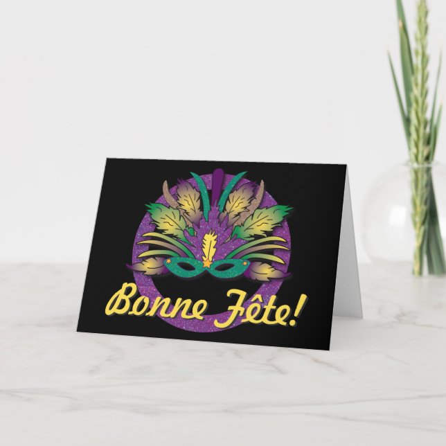 Mardi Gras Mask Birthday - French Canadian Card (Front)