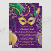 Mardi Gras Mask Birthday Invitation (Front/Back)