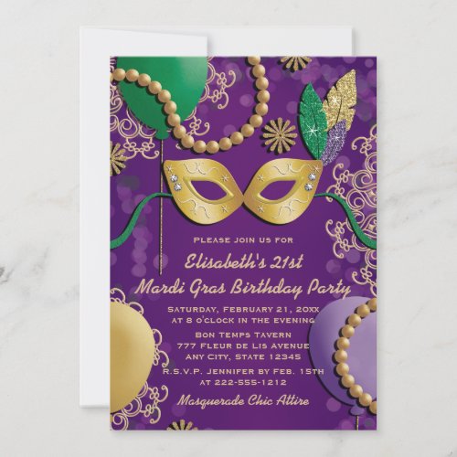 Mardi Gras Mask Birthday Invitation