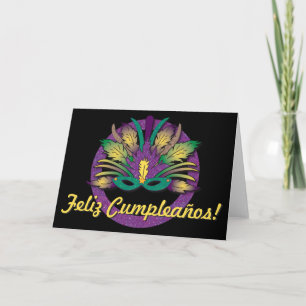 Mardi Gras Mask Birthday — Spanish Card