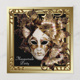Mardi Gras Mask Black Gold Masquerade Party Invitation