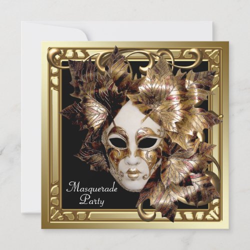 Mardi Gras Mask Black Gold Masquerade Party Invitation