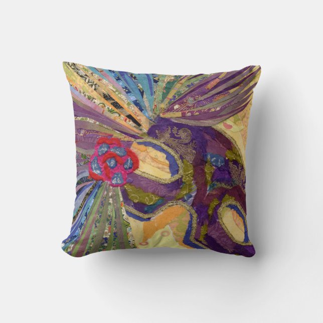 Mardi Gras Mask collage art Throw Pillow (Front)