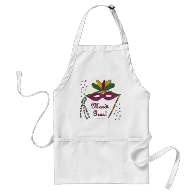 Mardi Gras Mask Feather Beads Adult Apron (Front)