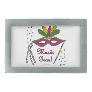 Mardi Gras Mask Feather Beads Belt Buckle