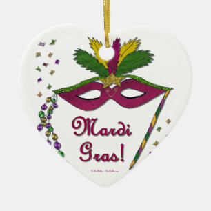 Mardi Gras Mask Feather Beads Ceramic Ornament