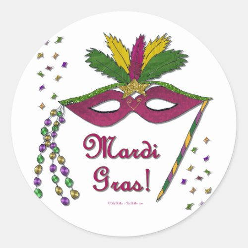 Mardi Gras Mask Feather Beads Classic Round Sticker