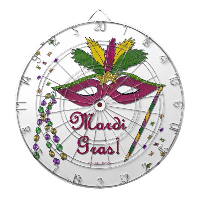 Mardi Gras Mask Feather Beads Dartboard With Darts (Front)