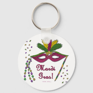 Mardi Gras Mask Feather Beads Keychain
