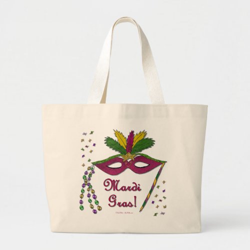 Mardi Gras Mask Feather Beads Large Tote Bag