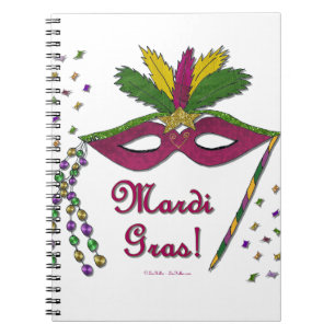 Mardi Gras Mask Feather Beads Notebook