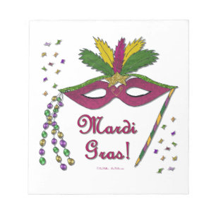 Mardi Gras Mask Feather Beads Notepad