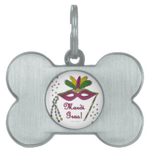 Mardi Gras Mask Feather Beads Pet Tag