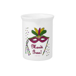 Mardi Gras Mask Feather Beads Pitcher