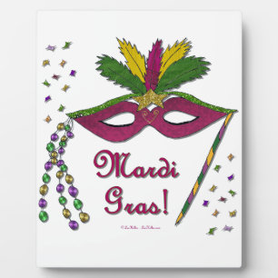 Mardi Gras Mask Feather Beads Plaque