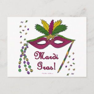 Mardi Gras Mask Feather Beads Postcard