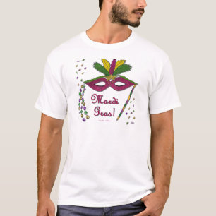 Mardi Gras Mask Feather Beads T-Shirt