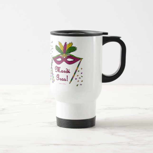 Mardi Gras Mask Feather Beads Travel Mug (Right)
